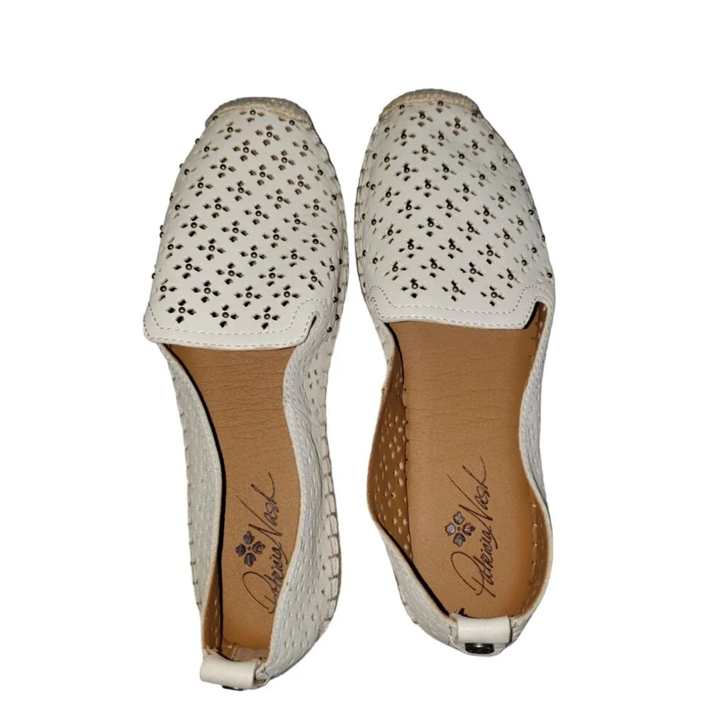Patricia Nash Women's Elena Espadrille Flats White Leather Size 10M NEW
